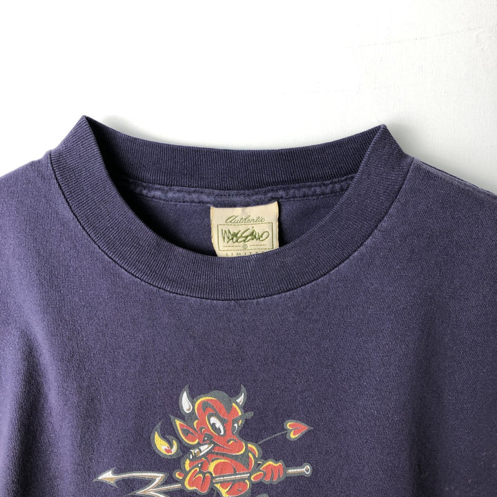 90'S Mossimo sports print t-shirt, made in USA, men's size S equivalent, vintage. cotton navy blue type Vintage Second Hand