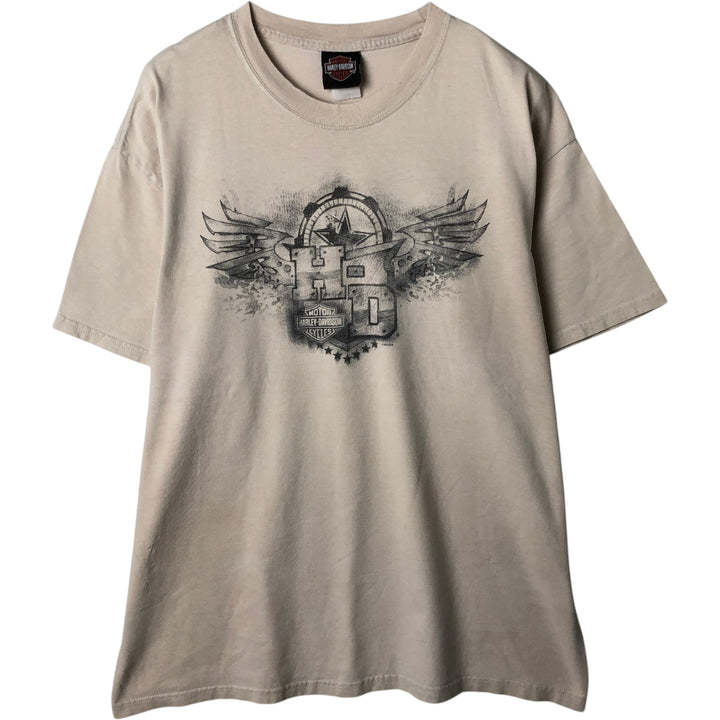 00'S Harley-Davidson Motorcycle Bike T-shirt Men's L size unclear Beige type Vintage Second Hand