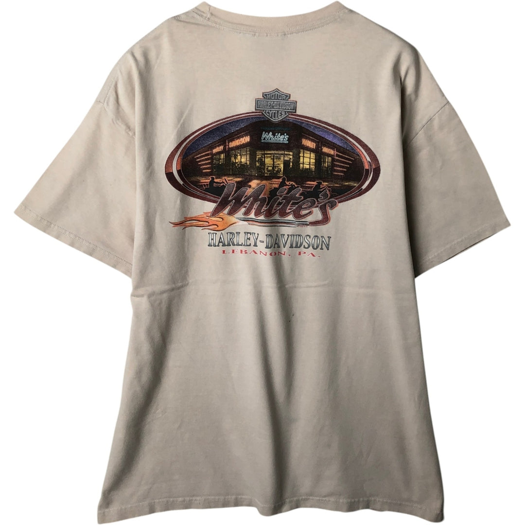 00'S Harley-Davidson Motorcycle Bike T-shirt Men's L size unclear Beige type Vintage Second Hand