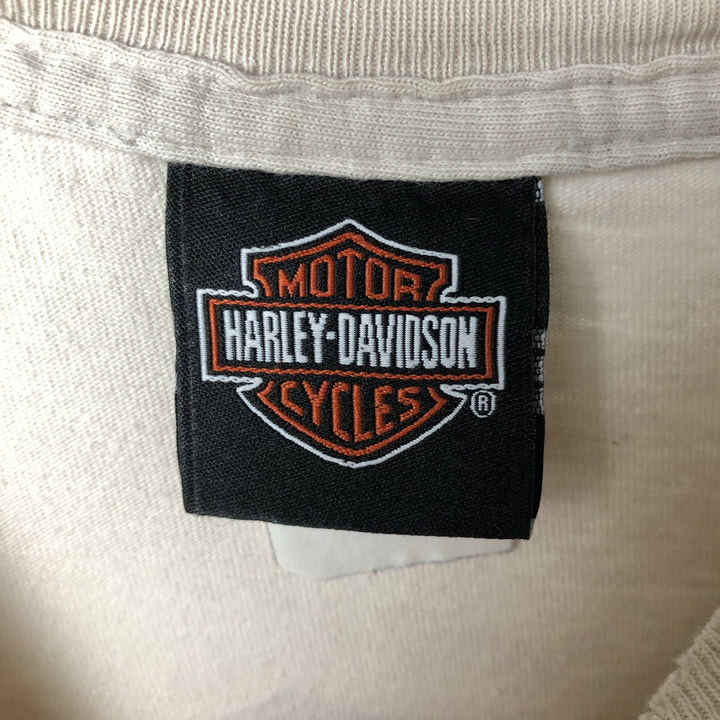 00'S Harley-Davidson Motorcycle Bike T-shirt Men's L size unclear Beige type Vintage Second Hand