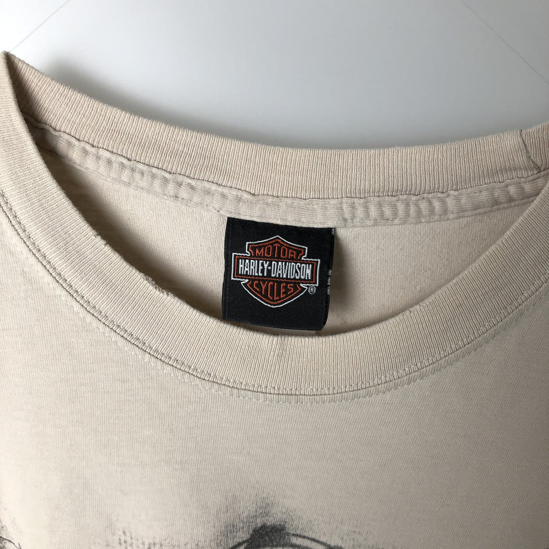 00'S Harley-Davidson Motorcycle Bike T-shirt Men's L size unclear Beige type Vintage Second Hand