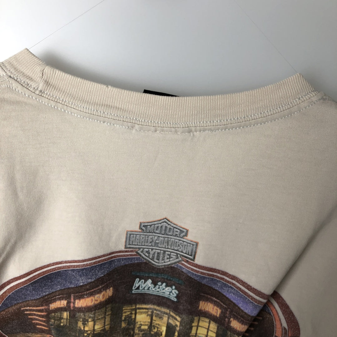 00'S Harley-Davidson Motorcycle Bike T-shirt Men's L size unclear Beige type Vintage Second Hand