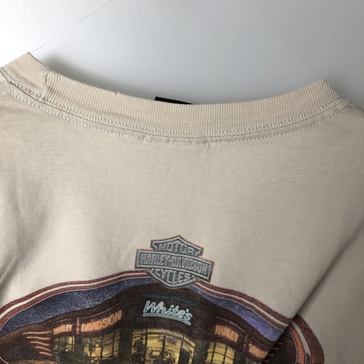 00'S Harley-Davidson Motorcycle Bike T-shirt Men's L size unclear Beige type Vintage Second Hand