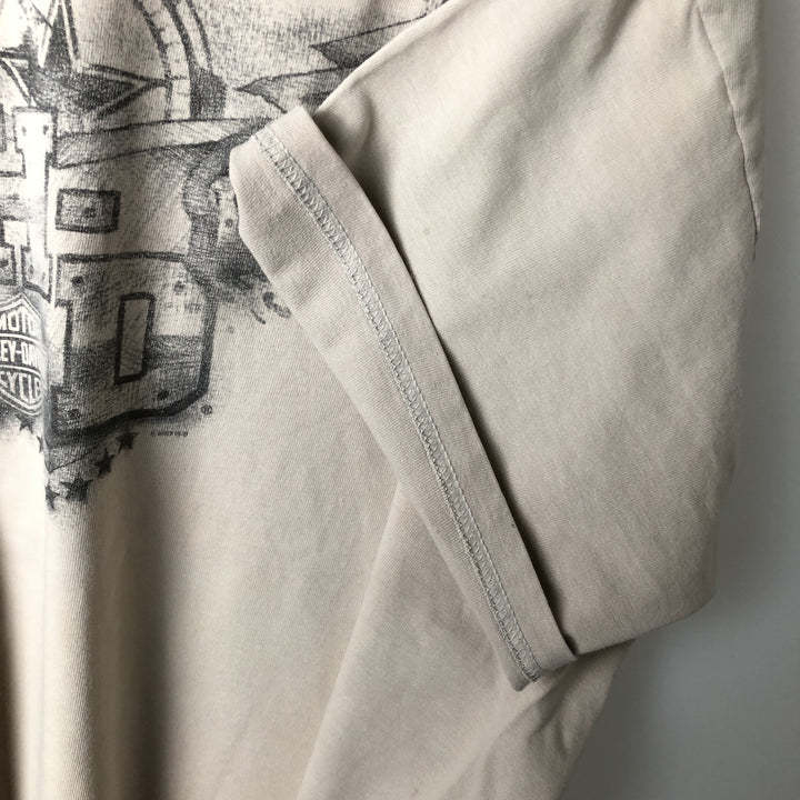 00'S Harley-Davidson Motorcycle Bike T-shirt Men's L size unclear Beige type Vintage Second Hand