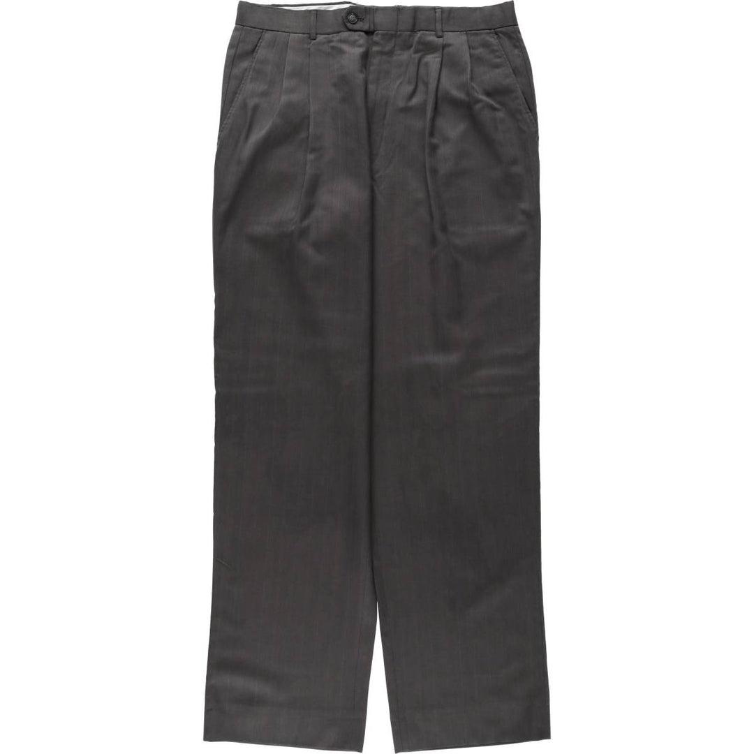 Stripe Pattern Two-pleat Slacks Pants Men's W33 unclear Charcoal Vintage Second Hand