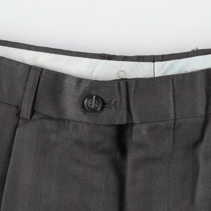 Stripe Pattern Two-pleat Slacks Pants Men's W33 unclear Charcoal Vintage Second Hand