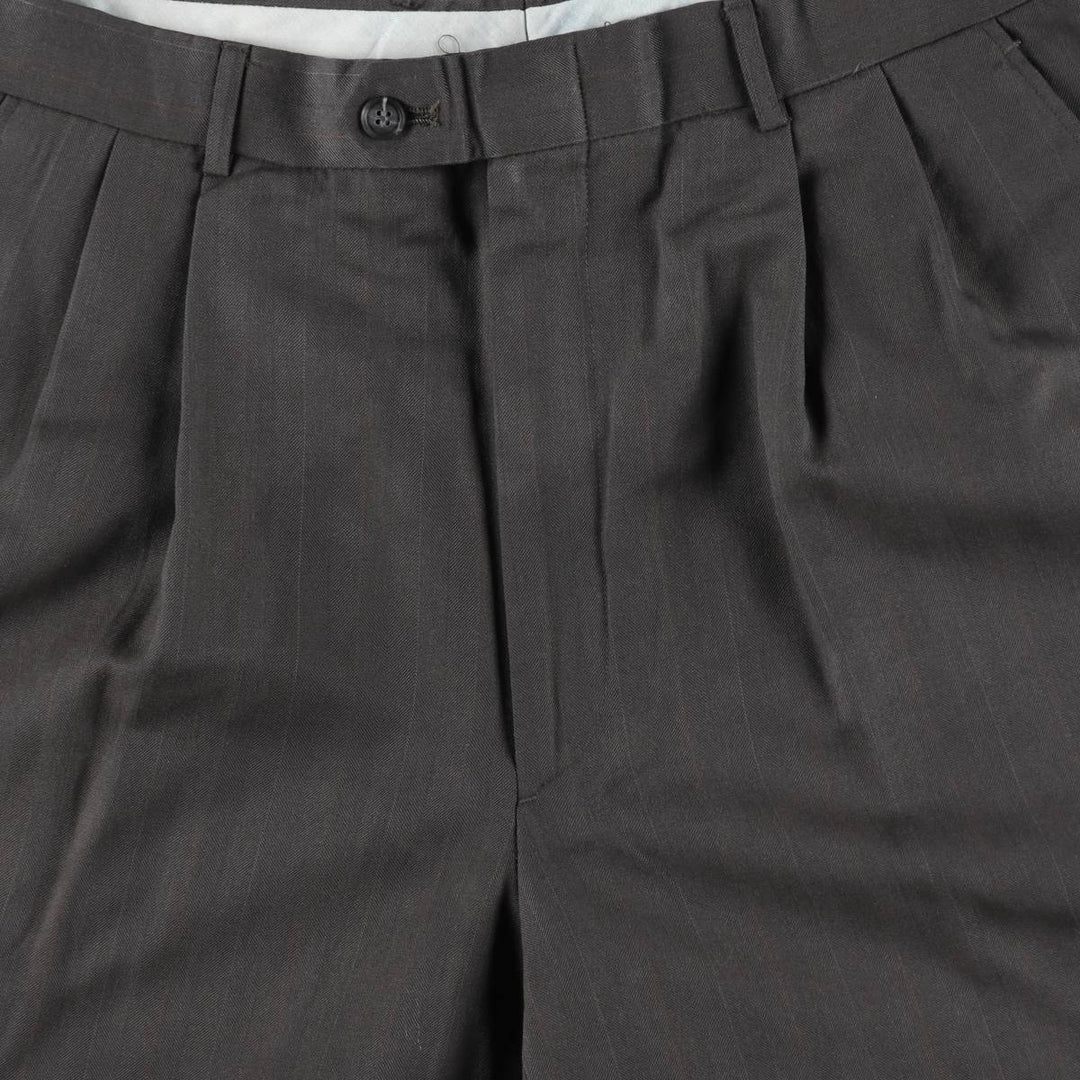 Stripe Pattern Two-pleat Slacks Pants Men's W33 unclear Charcoal Vintage Second Hand