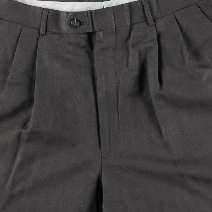 Stripe Pattern Two-pleat Slacks Pants Men's W33 unclear Charcoal Vintage Second Hand