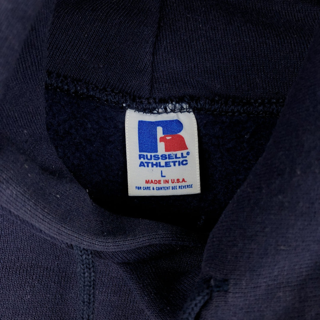 90'S Russell College Sweatshirt Pullover Hoodie Made in USA Men's L Size Vintage polyester navy blue type Vintage Second Hand