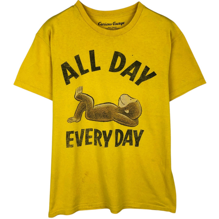Curious George character print T-shirt (Men's size M) cotton yellow type Vintage Second Hand