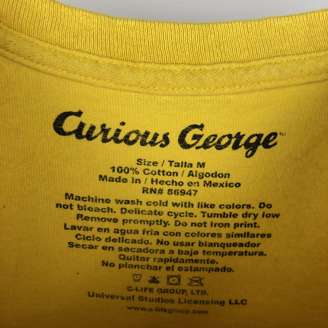 Curious George character print T-shirt (Men's size M) cotton yellow type Vintage Second Hand