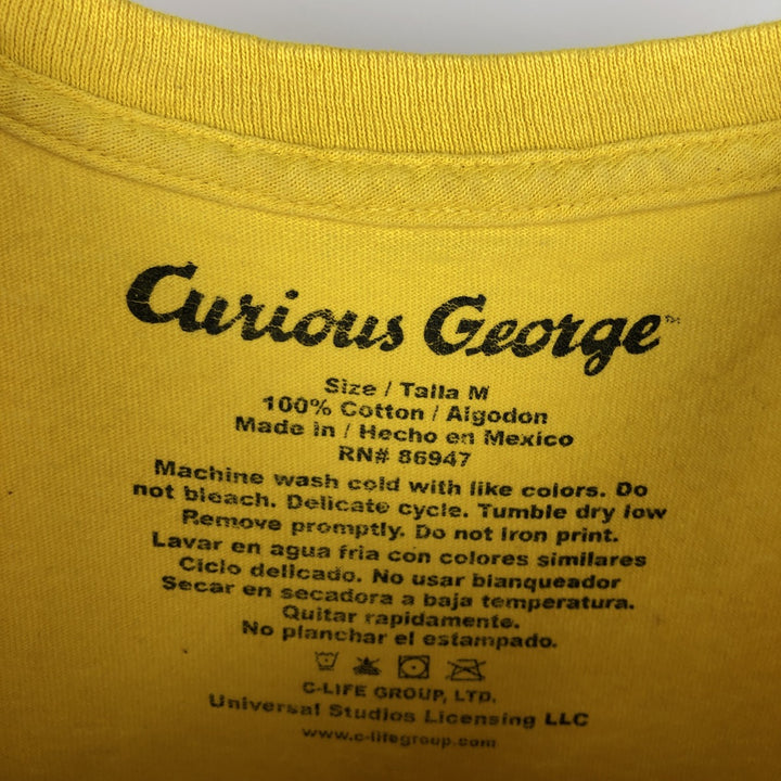 Curious George character print T-shirt (Men's size M) cotton yellow type Vintage Second Hand