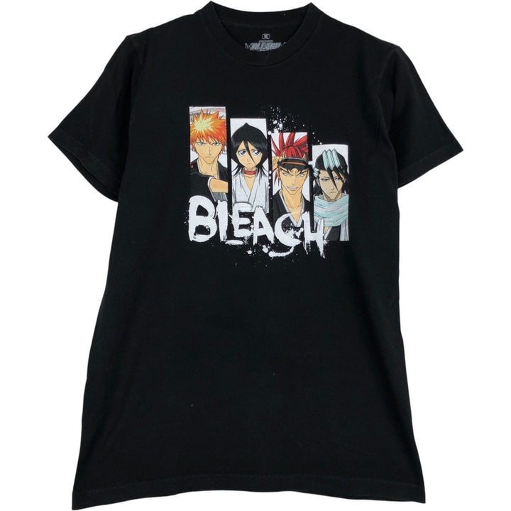 BLEACH Anime Character Print T-Shirt, Men's M Size cotton black type Vintage Second Hand