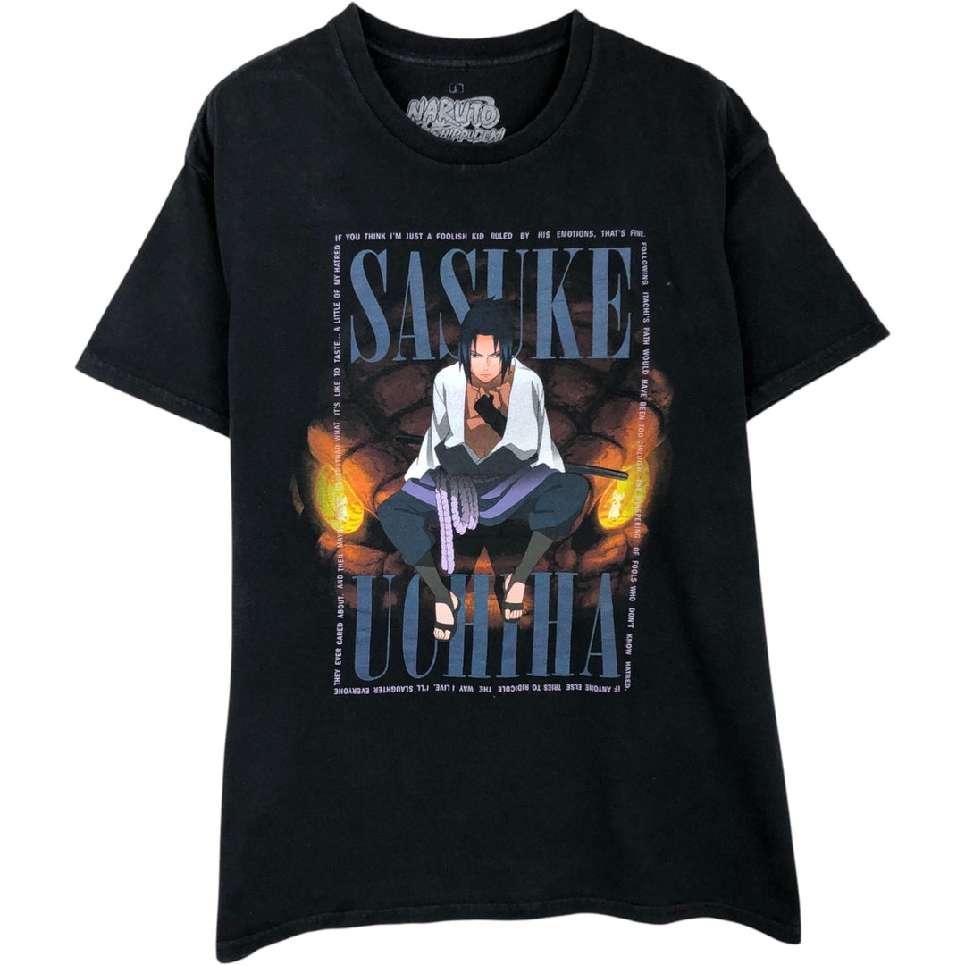 NARUTO SHIPPUDEN Uchiha Sasuke Anime Character Print T-Shirt (Men's Size L) cotton black type Vintage Second Hand