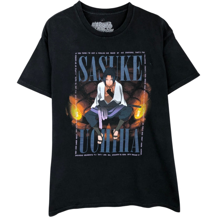 NARUTO SHIPPUDEN Uchiha Sasuke Anime Character Print T-Shirt (Men's Size L) cotton black type Vintage Second Hand