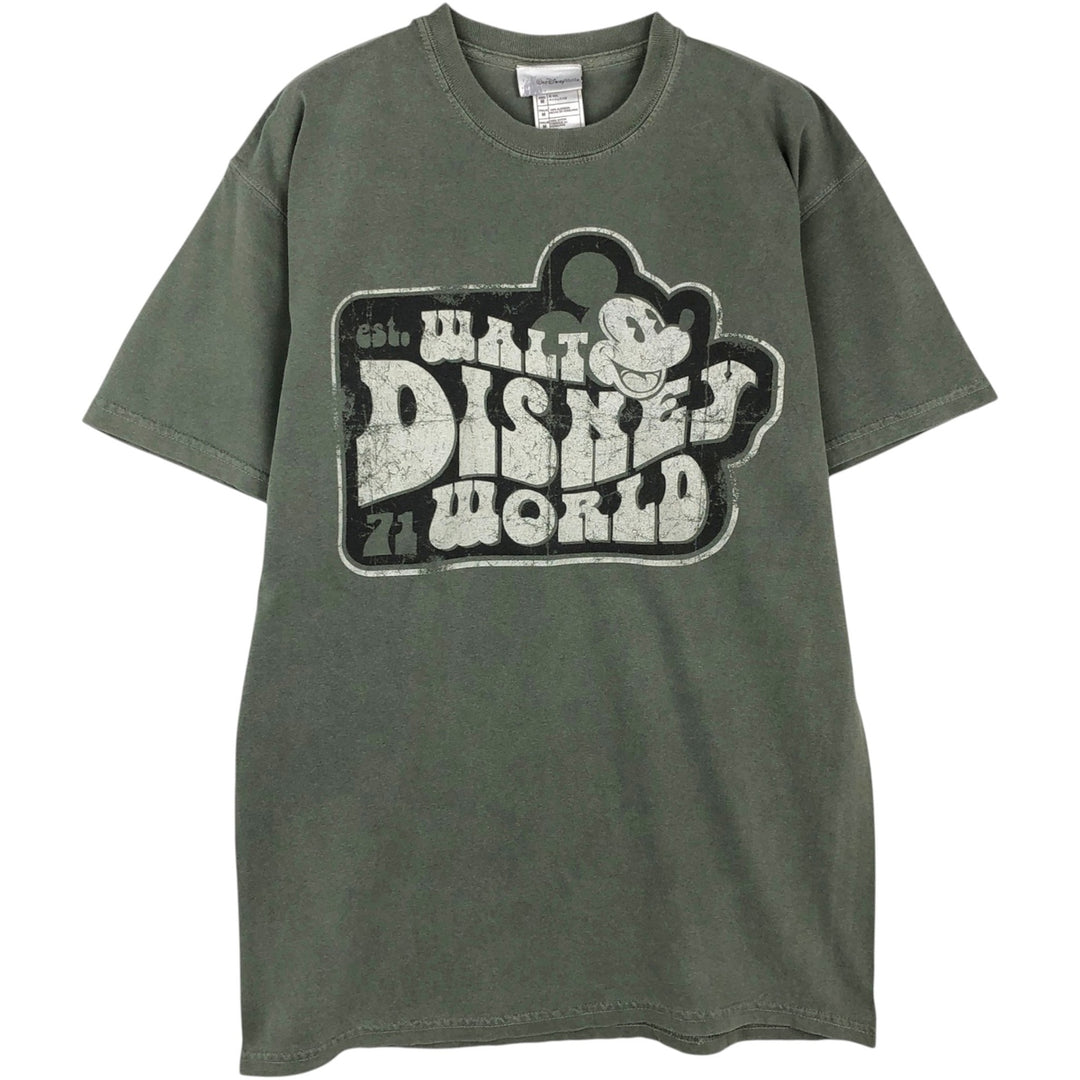 Walt Disney World MICKEY MOUSE character print T-shirt, men's size M (approx.) cotton Khaki type Vintage Second Hand