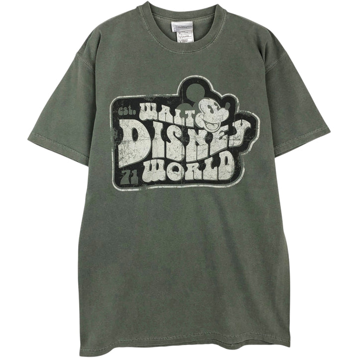 Walt Disney World MICKEY MOUSE character print T-shirt, men's size M (approx.) cotton Khaki type Vintage Second Hand
