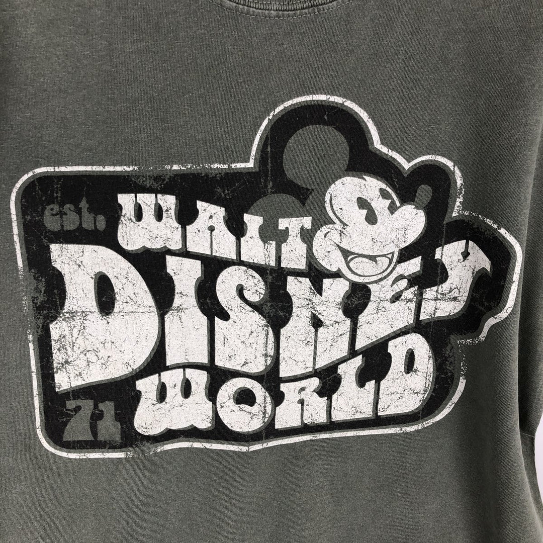 Walt Disney World MICKEY MOUSE character print T-shirt, men's size M (approx.) cotton Khaki type Vintage Second Hand