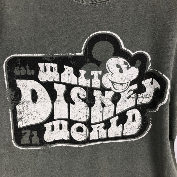 Walt Disney World MICKEY MOUSE character print T-shirt, men's size M (approx.) cotton Khaki type Vintage Second Hand