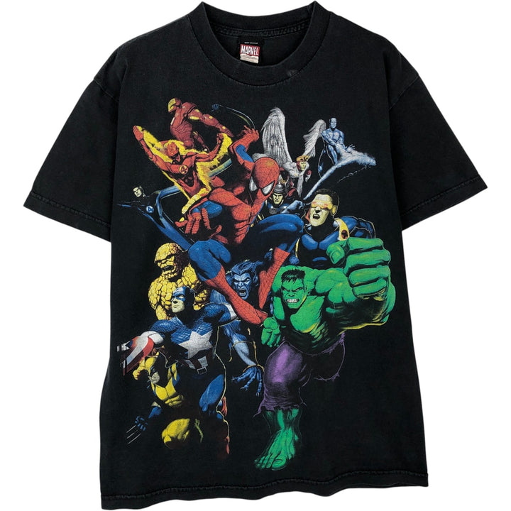 MARVEL character print T-shirt, men's size M cotton black type Vintage Second Hand