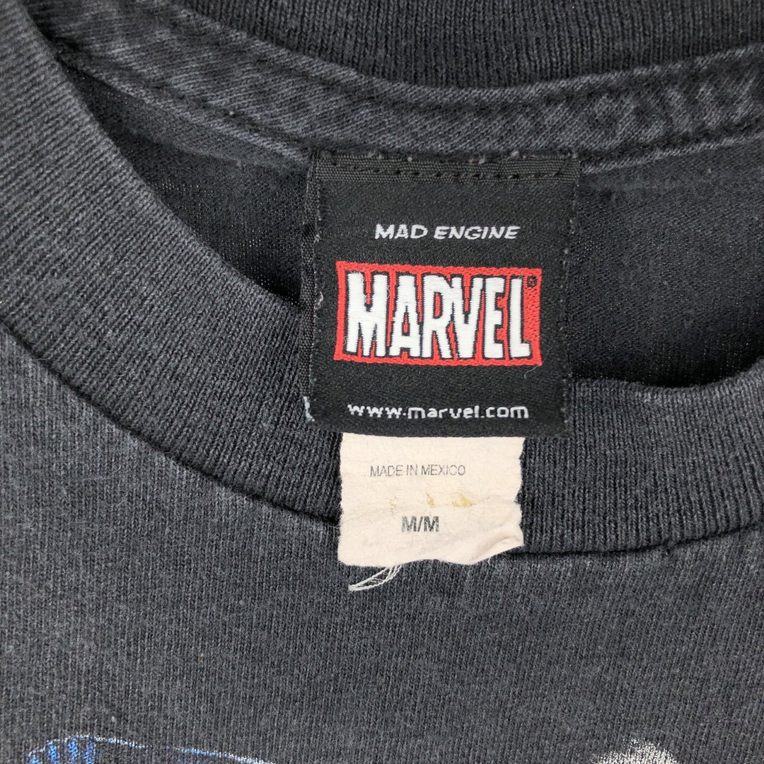 MARVEL character print T-shirt, men's size M cotton black type Vintage Second Hand