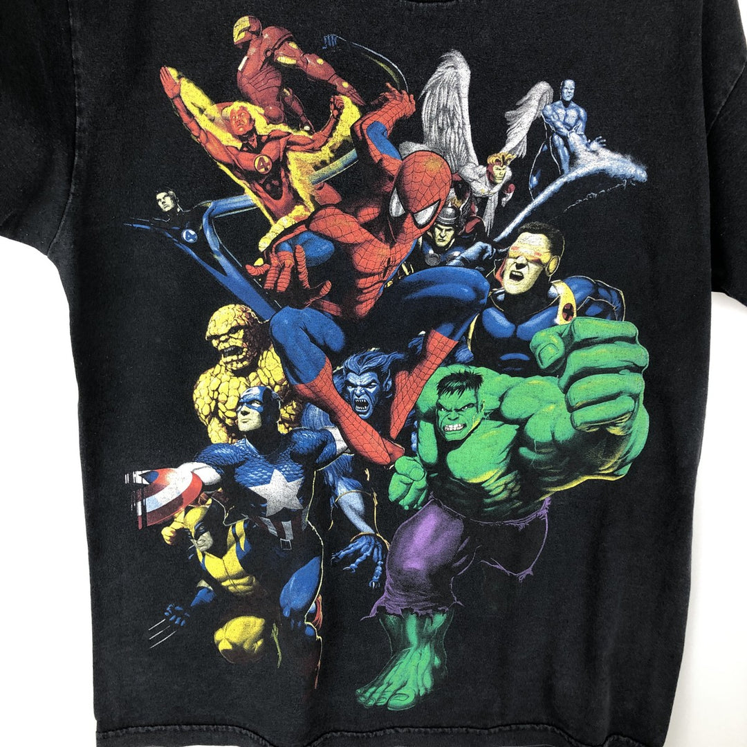MARVEL character print T-shirt, men's size M cotton black type Vintage Second Hand