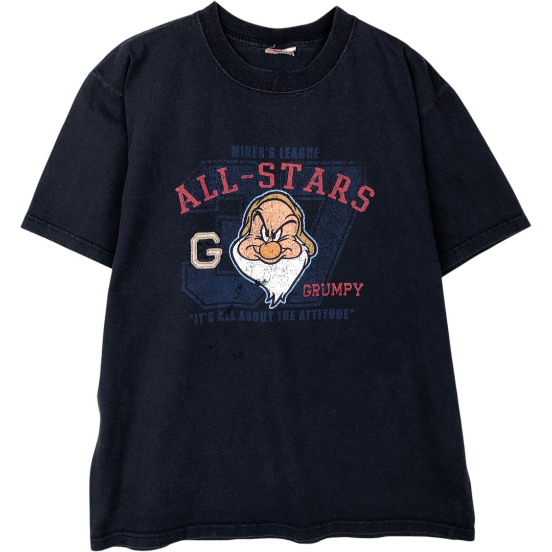Snow White and the Seven Dwarfs - Grumpy Anime Character Print T-Shirt (Men's XL equivalent) unclear navy blue type Vintage Second Hand