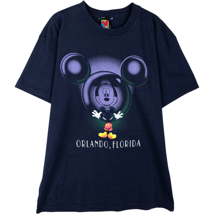 90'S Mickey Unlimited MICKEY MOUSE Character Print T-Shirt, Men's Size L (Equivalent), Vintage cotton navy blue type Vintage Second Hand