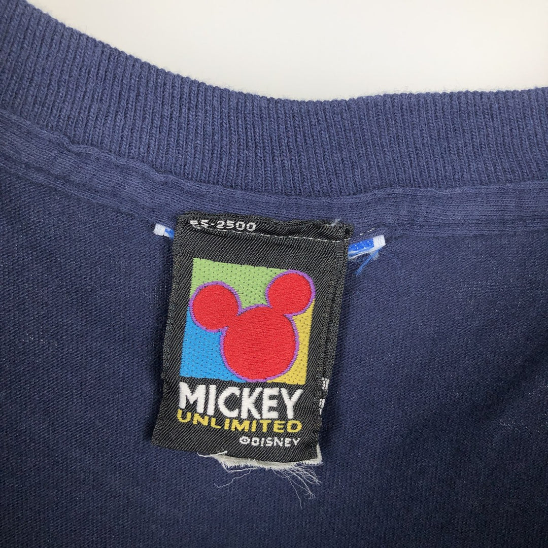 90'S Mickey Unlimited MICKEY MOUSE Character Print T-Shirt, Men's Size L (Equivalent), Vintage cotton navy blue type Vintage Second Hand