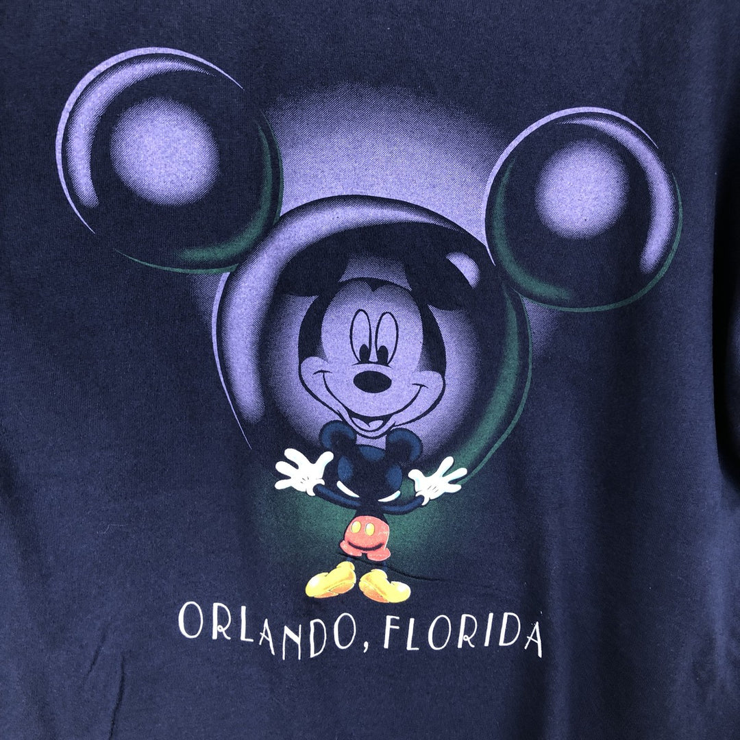 90'S Mickey Unlimited MICKEY MOUSE Character Print T-Shirt, Men's Size L (Equivalent), Vintage cotton navy blue type Vintage Second Hand
