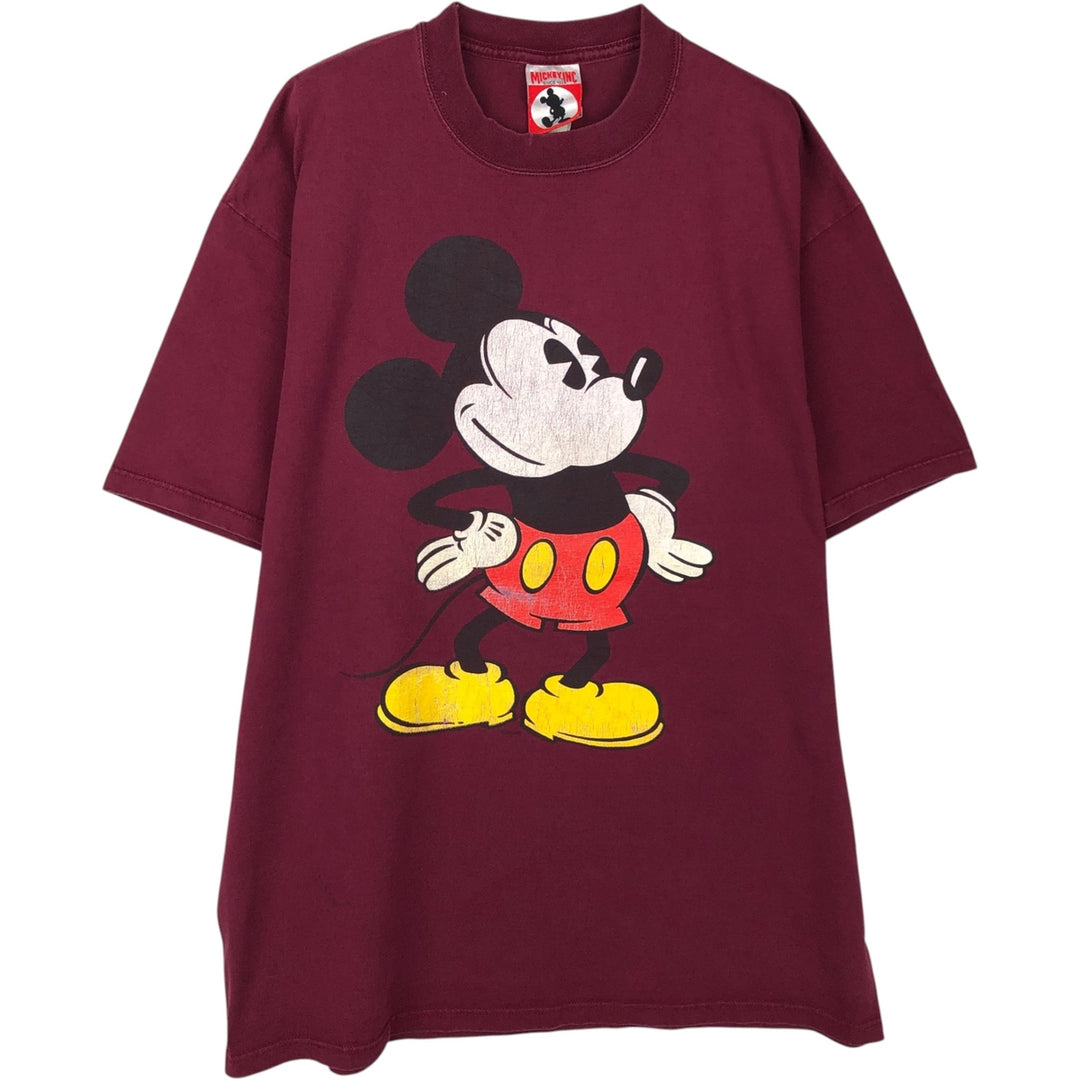 90'S MICKEY MOUSE Mickey Mouse character print T-shirt, men's XL size, vintage unclear Red type red-purple Vintage Second Hand