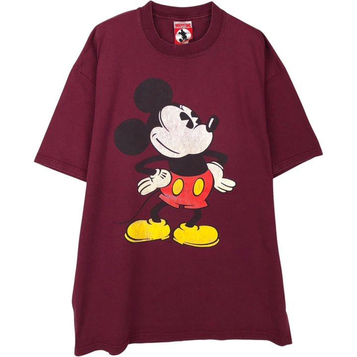90'S MICKEY MOUSE Mickey Mouse character print T-shirt, men's XL size, vintage unclear Red type red-purple Vintage Second Hand