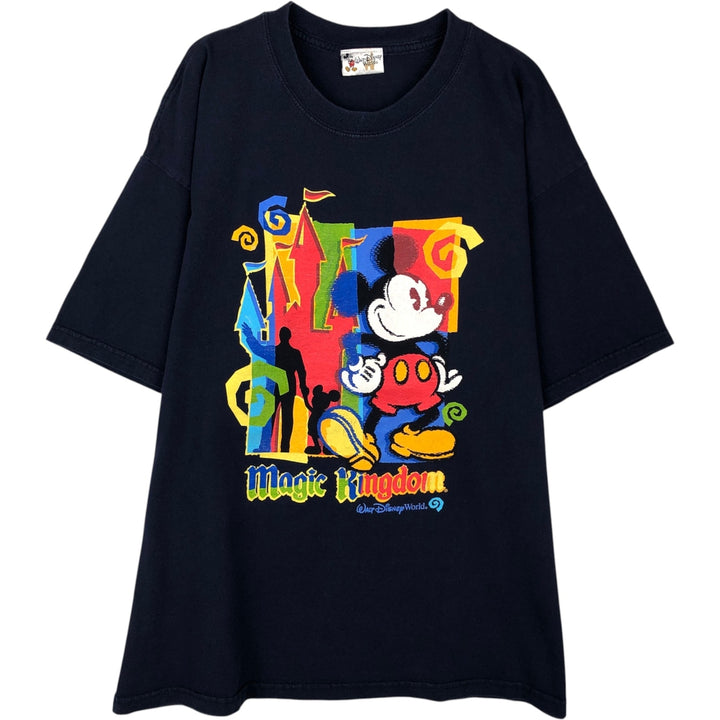 90'S Walt Disney World MICKEY MOUSE character print T-shirt, men's size XL (approx.), vintage. cotton navy blue type Vintage Second Hand
