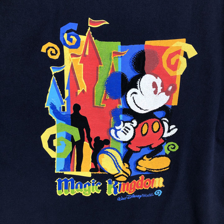 90'S Walt Disney World MICKEY MOUSE character print T-shirt, men's size XL (approx.), vintage. cotton navy blue type Vintage Second Hand