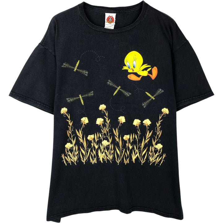 90'S Looney Tunes Tweety character print T-shirt, men's size L equivalent, vintage. cotton navy blue type Vintage Second Hand