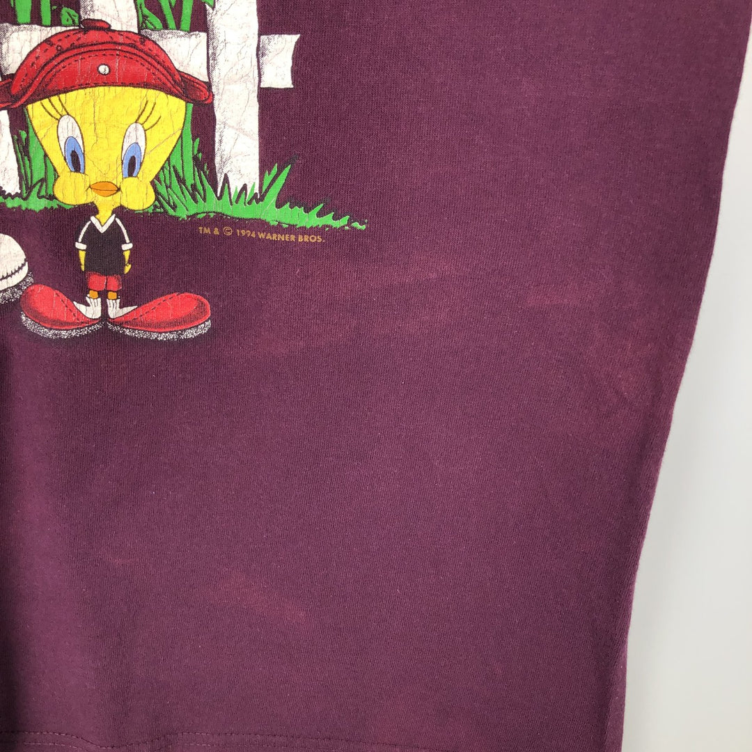 90'S Paris Sport Club Looney Tunes Tweety Character Print T-Shirt, Men's XL (approx.), Vintage unclear red type reddish brown Vintage Second Hand