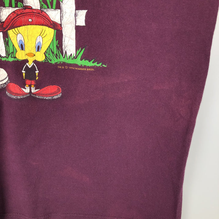 90'S Paris Sport Club Looney Tunes Tweety Character Print T-Shirt, Men's XL (approx.), Vintage unclear red type reddish brown Vintage Second Hand