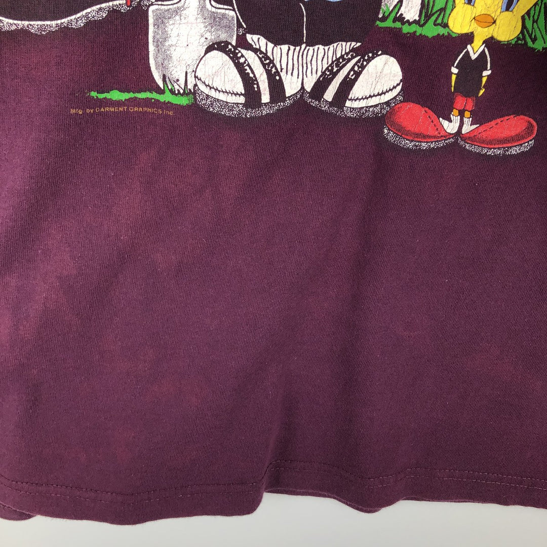 90'S Paris Sport Club Looney Tunes Tweety Character Print T-Shirt, Men's XL (approx.), Vintage unclear red type reddish brown Vintage Second Hand