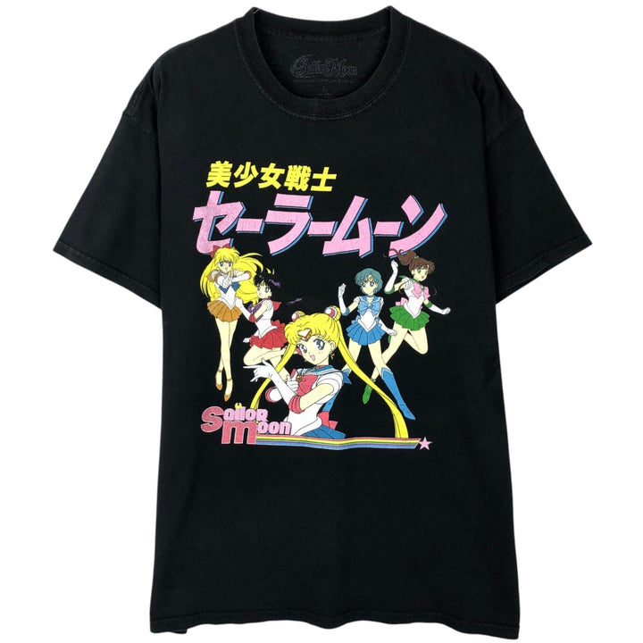 SAILOR MOON Pretty Guardian Sailor Moon Anime Character Print T-shirt Men's L size cotton black type Vintage Second Hand