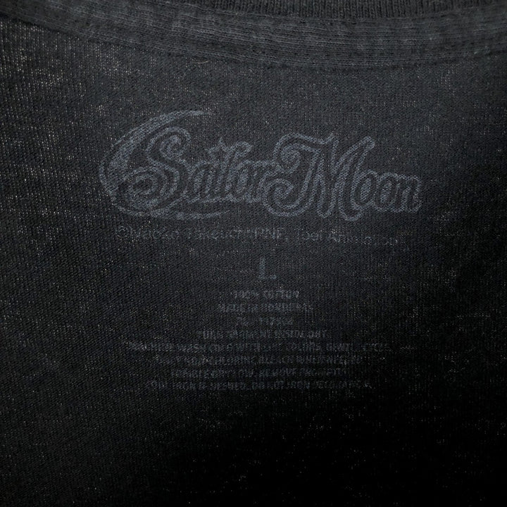 SAILOR MOON Pretty Guardian Sailor Moon Anime Character Print T-shirt Men's L size cotton black type Vintage Second Hand