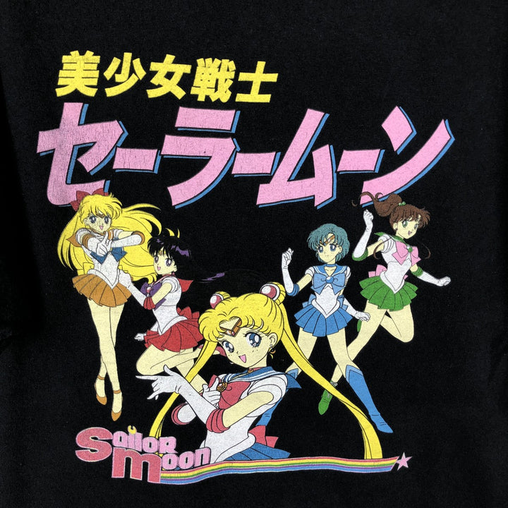 SAILOR MOON Pretty Guardian Sailor Moon Anime Character Print T-shirt Men's L size cotton black type Vintage Second Hand