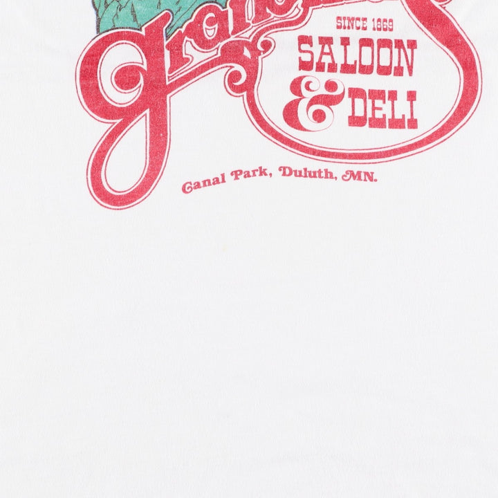 80'S Hanes BEEFY-T Blue Tag Grandma's Saloon and Deli Advertising T-Shirt Made in USA Men's Size M (Equivalent) Vintage cotton white type Vintage Second Hand