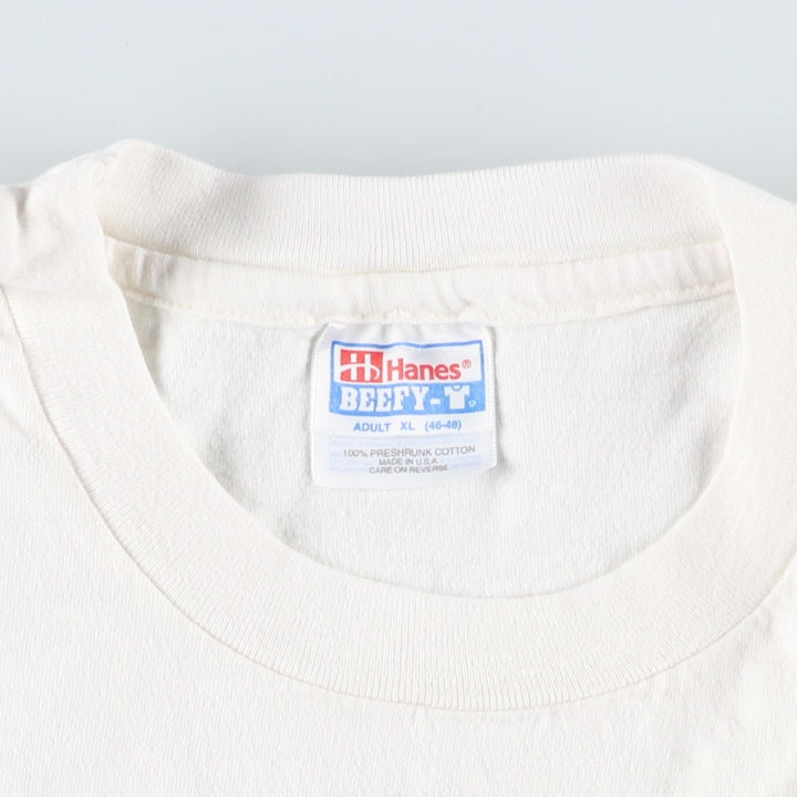 90'S Hanes BEEFY-T Blue Tag QUALCOMM Advertising T-Shirt, Made in USA, Men's XL equivalent, Vintage cotton white type Vintage Second Hand