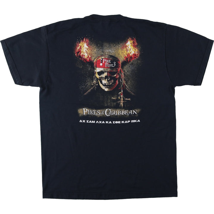 Fruit of the Loom BEST Pirates of the Caribbean Skull Pattern Fire Pattern Movie T-Shirt Men's Size L (approx.) cotton black type Vintage Second Hand