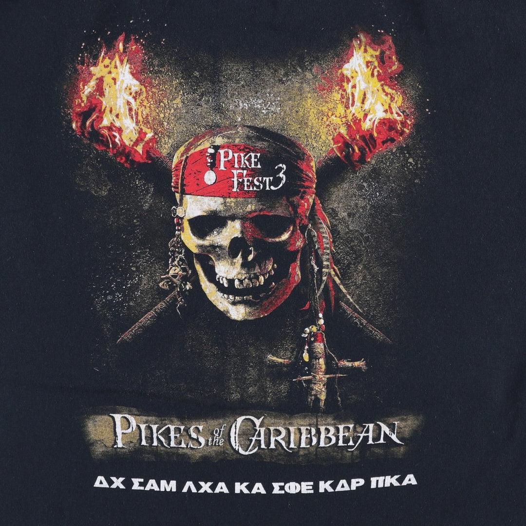 Fruit of the Loom BEST Pirates of the Caribbean Skull Pattern Fire Pattern Movie T-Shirt Men's Size L (approx.) cotton black type Vintage Second Hand