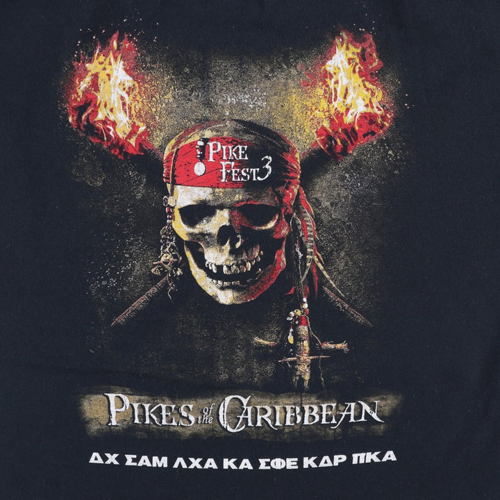 Fruit of the Loom BEST Pirates of the Caribbean Skull Pattern Fire Pattern Movie T-Shirt Men's Size L (approx.) cotton black type Vintage Second Hand