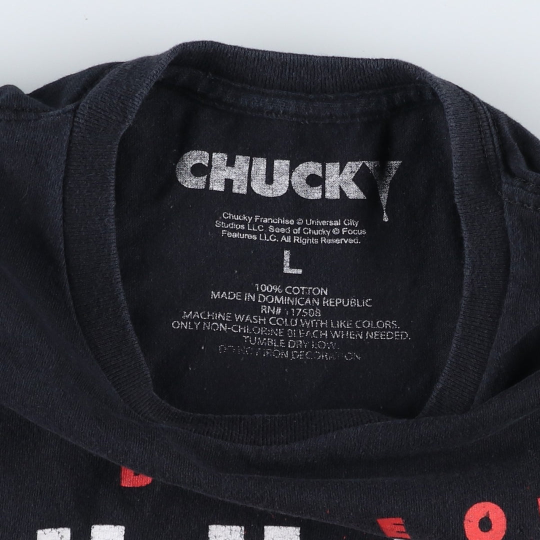 CHILD'S PLAY Chucky & TIFFANY&Co. Movie T-Shirt (Men's Size L) cotton black type Vintage Second Hand