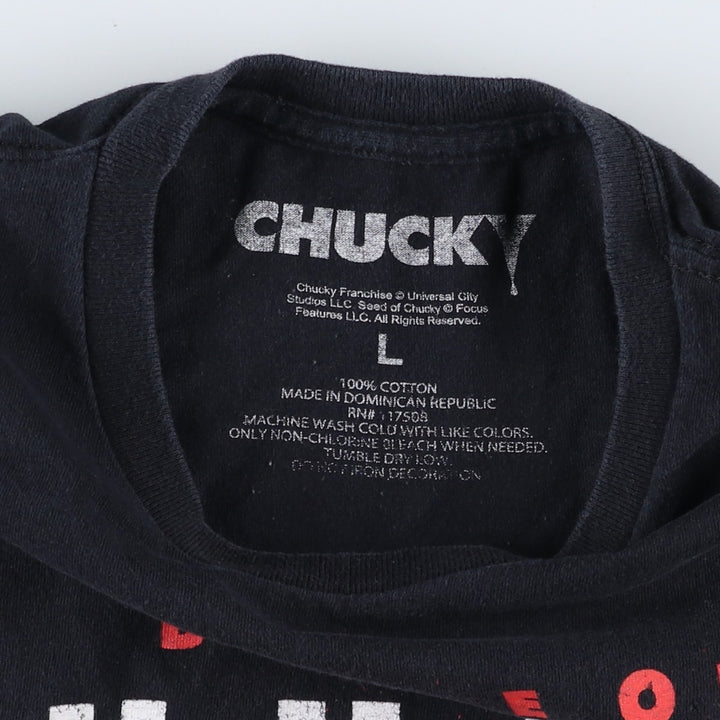 CHILD'S PLAY Chucky & TIFFANY&Co. Movie T-Shirt (Men's Size L) cotton black type Vintage Second Hand