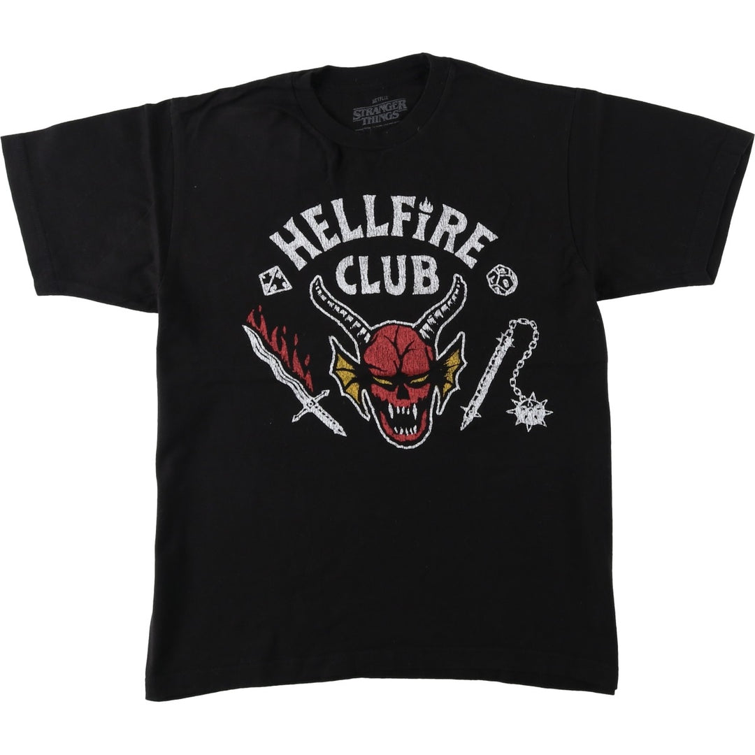 Stranger Things Hellfire Club Fire Pattern Movie T-Shirt (Men's Size M) cotton black type Vintage Second Hand