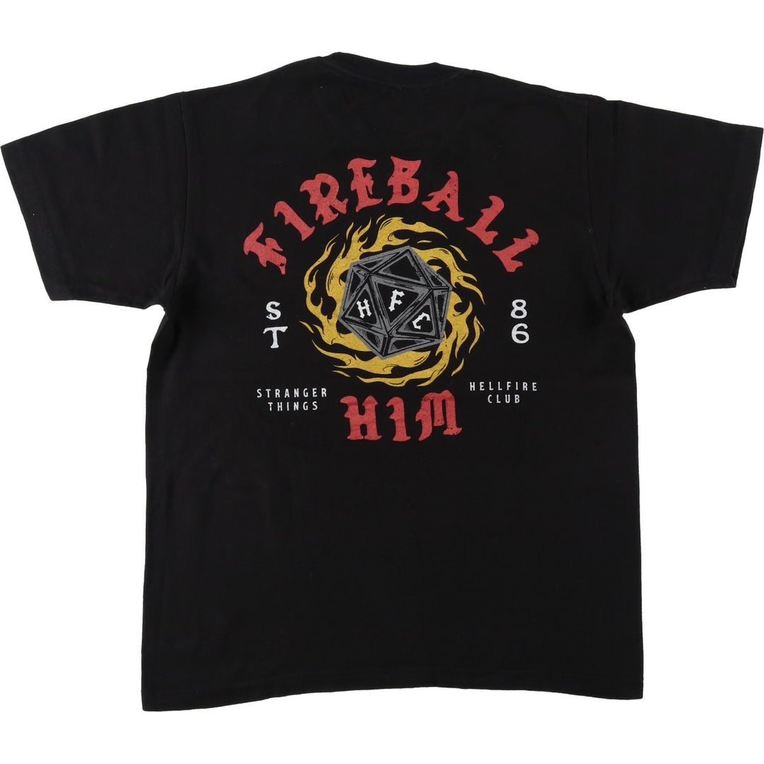 Stranger Things Hellfire Club Fire Pattern Movie T-Shirt (Men's Size M) cotton black type Vintage Second Hand